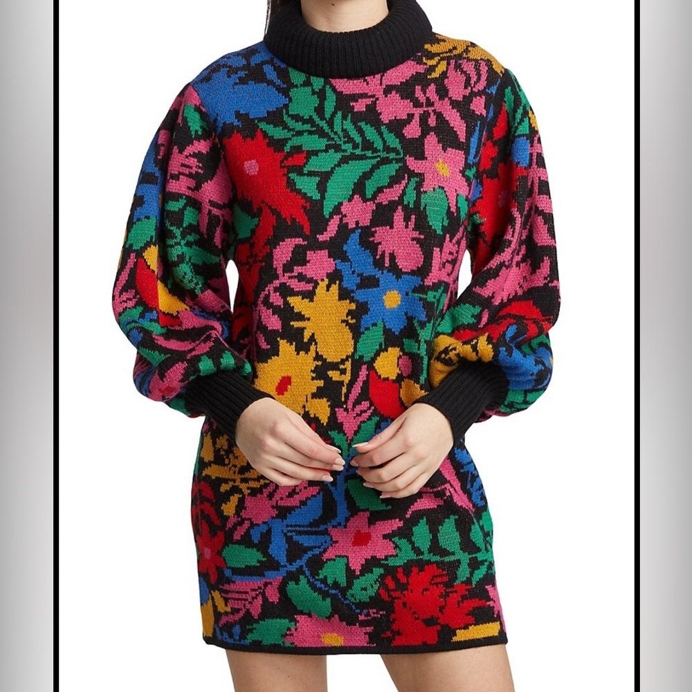 Farm Rio Sweater Dress Tropical Garden